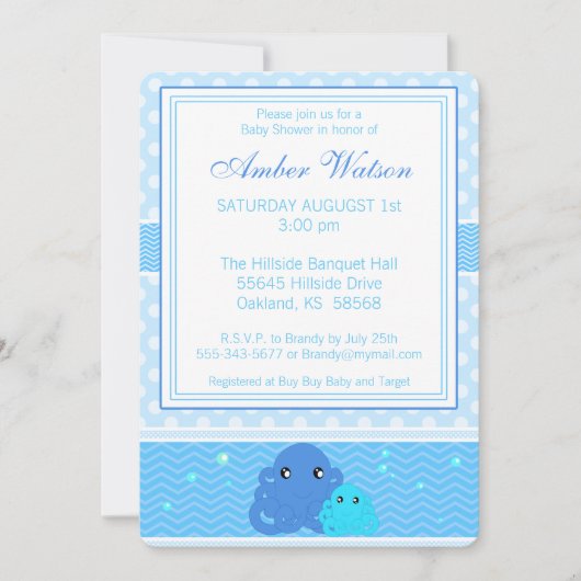 Blue Octopus Baby shower Invitation Kaart (Voorkant)