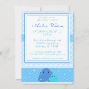 Blue Octopus Baby shower Invitation Kaart