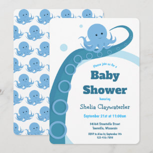 Blue Octopus   Baby Shower Invitation Kaart