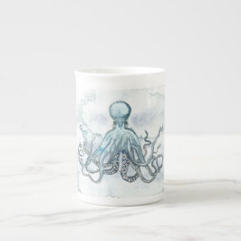 Blue Octopus Bone China Mok Tea Koffee Ocean Beach