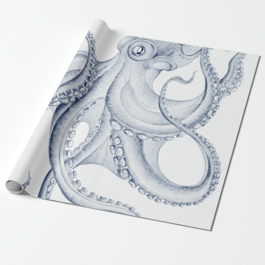 Blue Octopus Cephalopod Kraken Ink Cadeaupapier (Uitgerold)