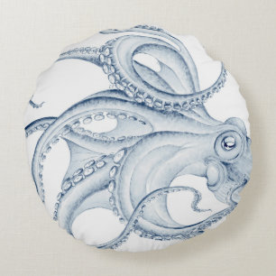 Blue Octopus Cephalopod Kraken Ink Rond Kussen