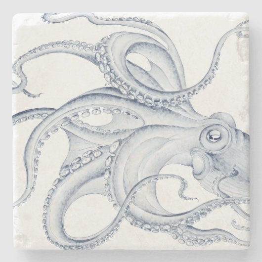 Blue Octopus Cephalopod Kraken Ink Stenen Onderzetter (Voorkant)
