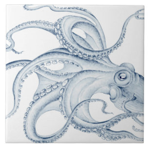 Blue Octopus Cephalopod Kraken Ink Tegeltje