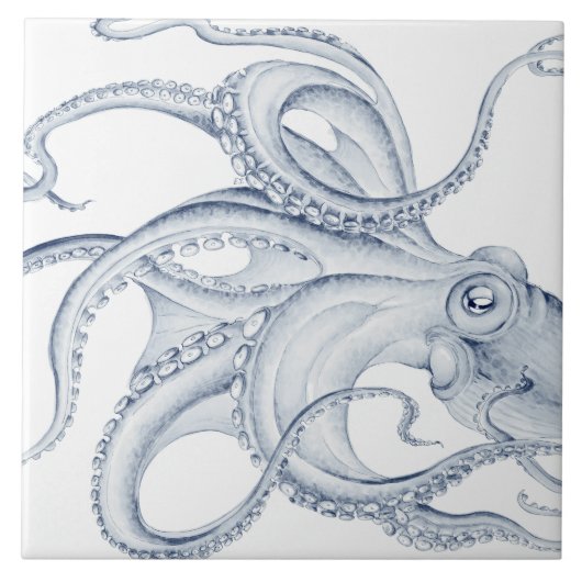 Blue Octopus Cephalopod Kraken Ink Tegeltje (Voorkant)