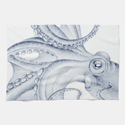 Blue Octopus Cephalopod Kraken Ink Theedoek (Horizontaal)