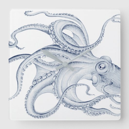 Blue Octopus Cephalopod Kraken Ink Vierkante Klok (Voorkant)