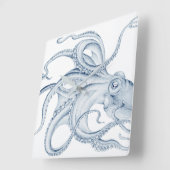 Blue Octopus Cephalopod Kraken Ink Vierkante Klok (Hoek)