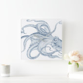 Blue Octopus Cephalopod Kraken Ink Vierkante Klok (Huis)