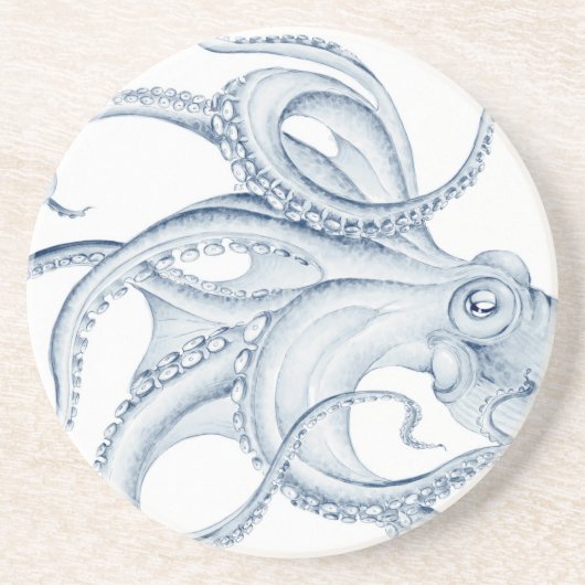 Blue Octopus Cephalopod Kraken Ink Zandsteen Onderzetter (Voorkant)
