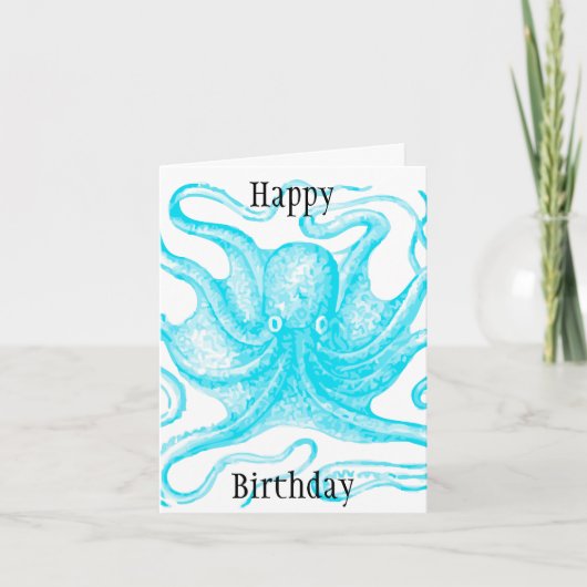 Blue Octopus happy Birthday Kaart (Voorkant)
