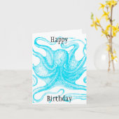 Blue Octopus happy Birthday Kaart (Gele Bloem)