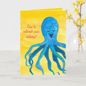 Blue Octopus Happy Birthday Kaart (Gele Bloem)