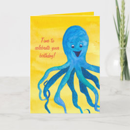Blue Octopus Happy Birthday Kaart