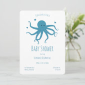 Blue Octopus Hearts Cartoon Baby shower Kaart (Staand voorkant)