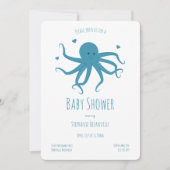 Blue Octopus Hearts Cartoon Baby shower Kaart (Voorkant)