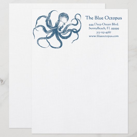 Blue Octopus Letterhead Persoonlijk Briefhoofd (Voorkant / Achterkant)