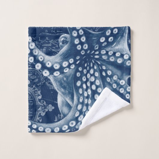 Blue Octopus Map Chic Bad Handdoek (Wasdoekje)