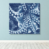 Blue Octopus Map Chic Canvas Afdruk (Insitu (Houten vloer))