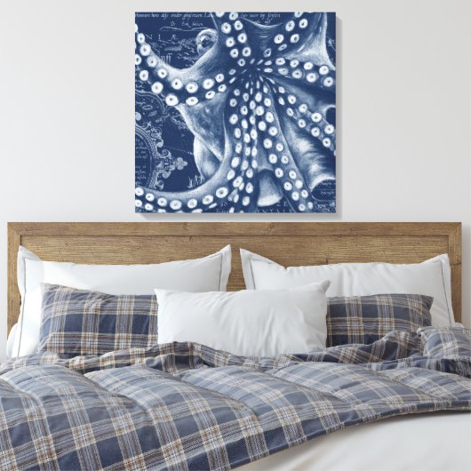 Blue Octopus Map Chic Canvas Afdruk (Insitu (Slaapkamer))