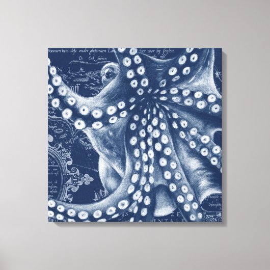 Blue Octopus Map Chic Canvas Afdruk (Voorkant)