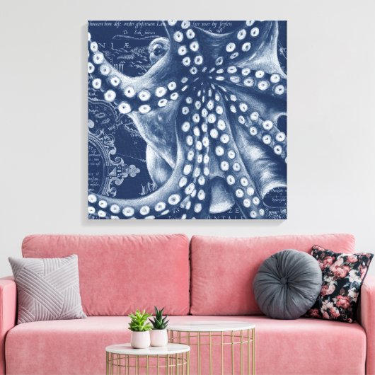 Blue Octopus Map Chic Canvas Afdruk (Insitu (Woonkamer))