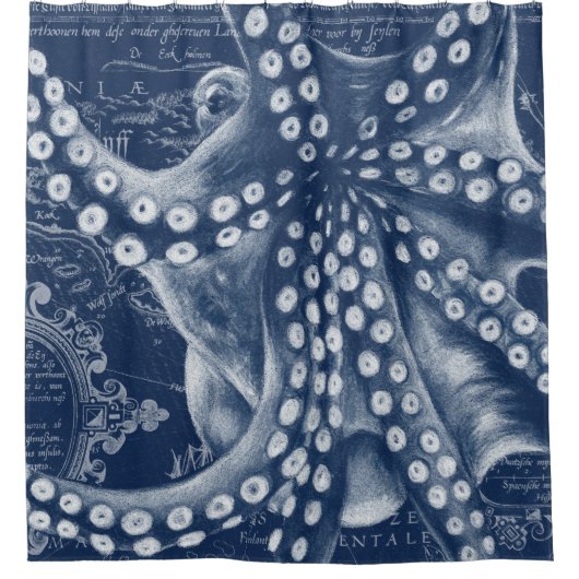 Blue Octopus  Map Chic Douchegordijn (Voorkant)