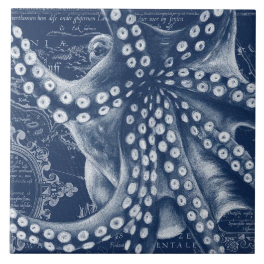 Blue Octopus Map Chic Tegeltje (Voorkant)