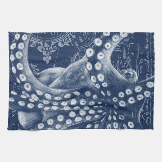 Blue Octopus  Map Chic Theedoek (Horizontaal)