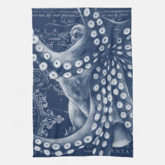 Blue Octopus  Map Chic Theedoek (Verticaal)
