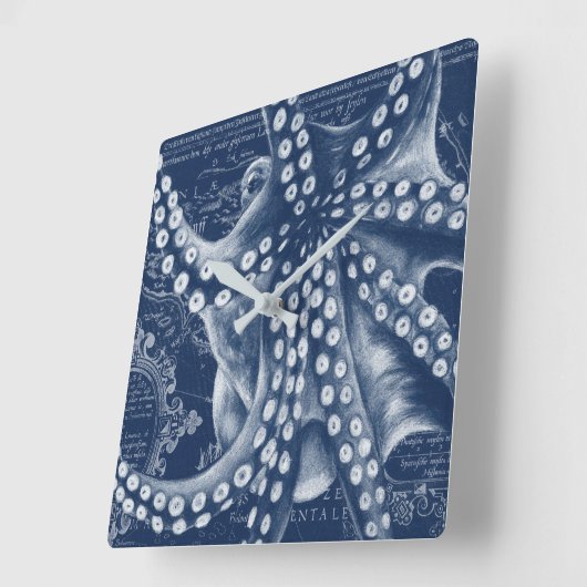 Blue Octopus  Map Chic Vierkante Klok (Hoek)