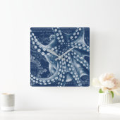 Blue Octopus  Map Chic Vierkante Klok (Huis)