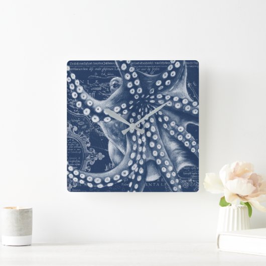 Blue Octopus  Map Chic Vierkante Klok (Huis)
