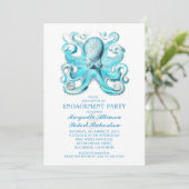 Blue Octopus Nautical Beach Engagement Party Kaart (Staand voorkant)