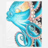 Blue Octopus On White Ink Fleece Deken (Voorkant)