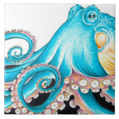 Blue Octopus On White Ink Tegeltje (Voorkant)