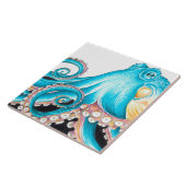 Blue Octopus On White Ink Tegeltje (Zijkant)