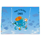 Blue Octopus Onder het Zee Boy Verjaardagsfeest Groot Cadeauzakje (Voorkant)