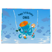 Blue Octopus Onder het Zee Boy Verjaardagsfeest Groot Cadeauzakje (Achterkant)