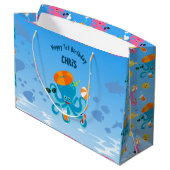 Blue Octopus Onder het Zee Boy Verjaardagsfeest Groot Cadeauzakje (Achterkant Gekanteld)