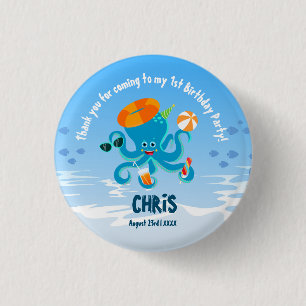 Blue Octopus Onder het Zee Boy Verjaardagsfeest Ronde Button 3,2 Cm