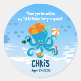Blue Octopus Onder het Zee Boy Verjaardagsfeest Ronde Sticker