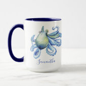 Blue Octopus Personalized Beach Theme Coffee Mok (Links)