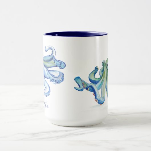Blue Octopus Personalized Beach Theme Coffee Mok (Midden)