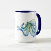 Blue Octopus Personalized Beach Theme Coffee Mok (Voorkant rechts)