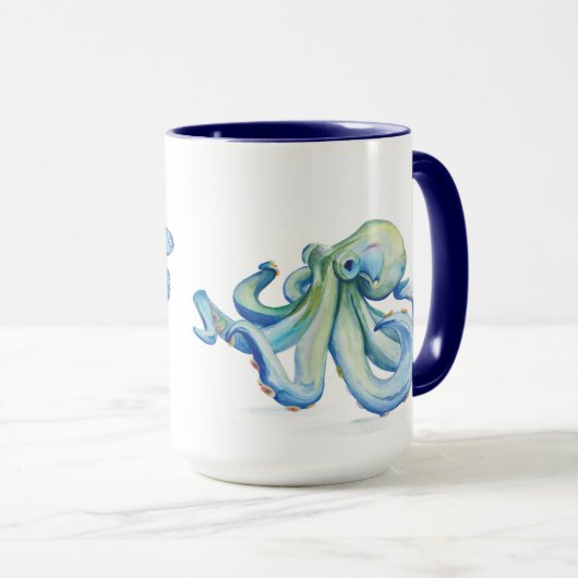 Blue Octopus Personalized Beach Theme Coffee Mok (Voorkant rechts)