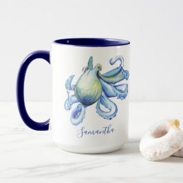 Blue Octopus Personalized Beach Theme Coffee Mok