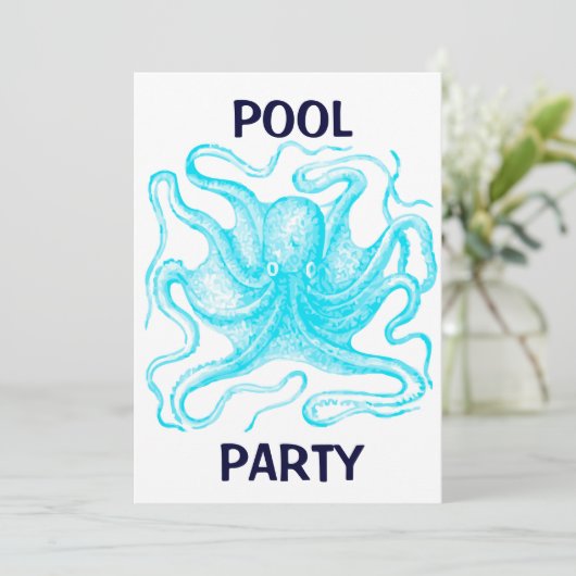 Blue Octopus Pool Party Kaart (Staand voorkant)