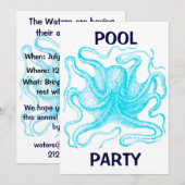 Blue Octopus Pool Party Kaart (Voorkant / Achterkant)