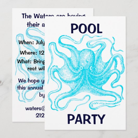 Blue Octopus Pool Party Kaart (Voorkant / Achterkant)